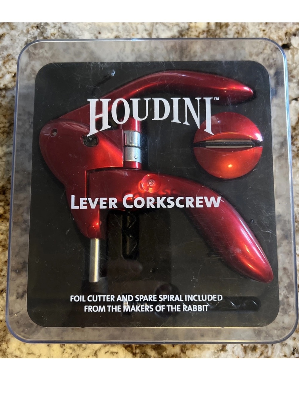 Houdini Red Lever Corkscrew 3-Piece Wine Opener - Foil Cutter - Spiral  Open Box
